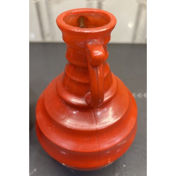 Pair Of Vintage Glass Jugs Urn Style Ribbed Globular Vases  Red 6” Tall - Picture 10 of 13